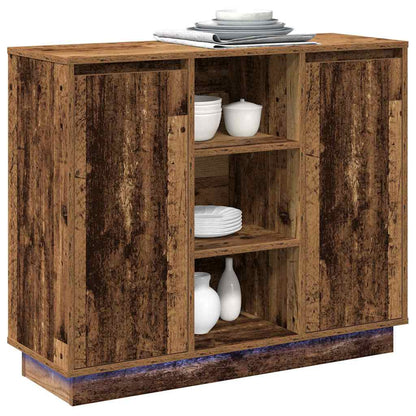 LED-Sideboard mit Regal Altholz 90 x 32 x 75 cm Holzwerkstoff