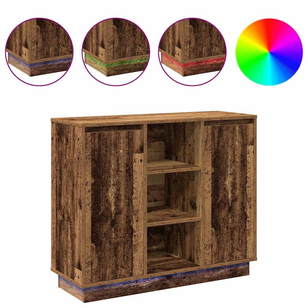 LED-Sideboard mit Regal Altholz 90 x 32 x 75 cm Holzwerkstoff