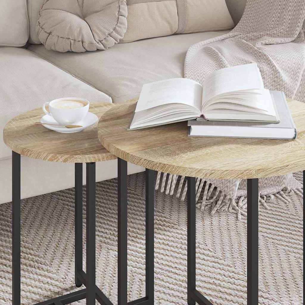 Beistelltisch-Set 2 pcs Sonoma-Eiche und Schwarz