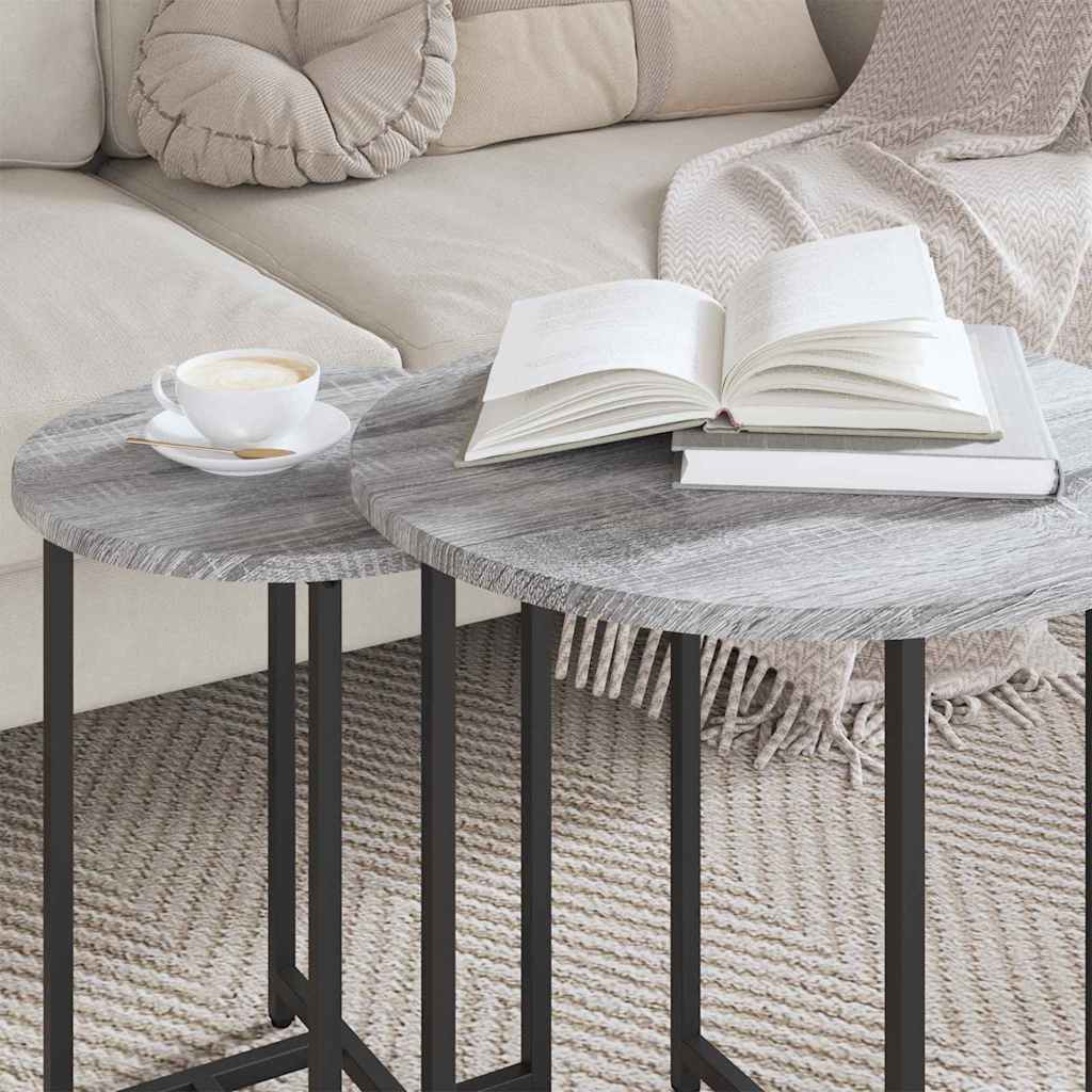 Beistelltisch-Set 2 pcs Grau Sonoma und Schwarz 50 x 50 x 50 cm