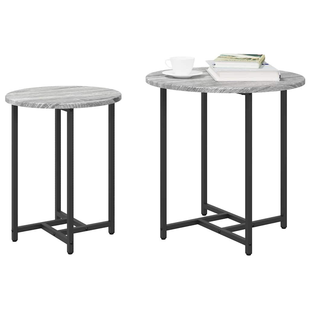 Beistelltisch-Set 2 pcs Grau Sonoma und Schwarz 50 x 50 x 50 cm