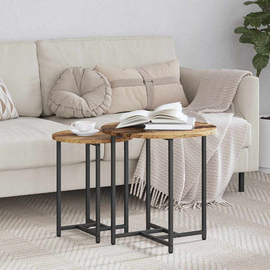 Beistelltisch-Set 2 pcs Altes Holz und Schwarz 50 x 50 x 50 cm