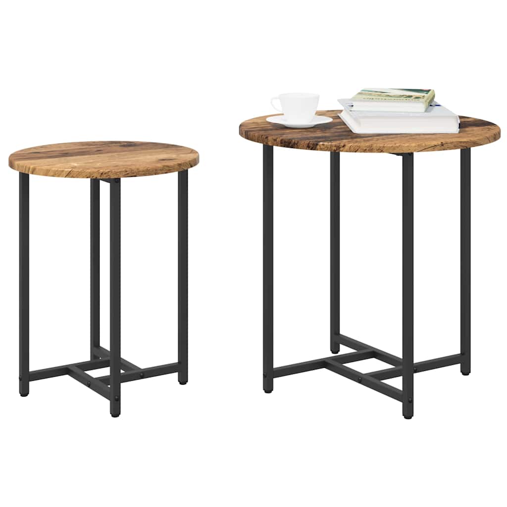 Beistelltisch-Set 2 pcs Altes Holz und Schwarz 50 x 50 x 50 cm
