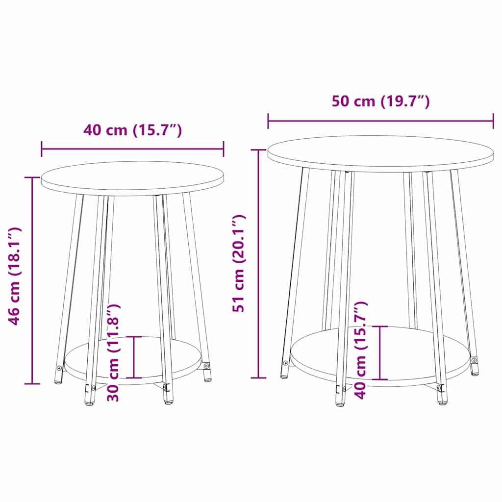 Beistelltisch-Set 2 pcs Schwarze Eiche 50 x 50 x 51 cm