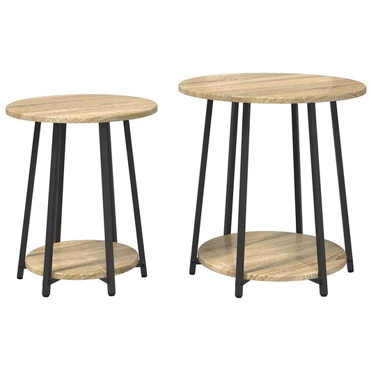 Beistelltisch-Set mit Regal 2 pcs Sonoma-Eiche und Schwarz