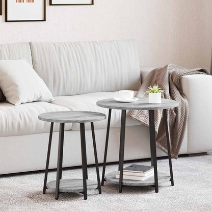 Beistelltisch-Set 2 pcs Grau Sonoma und Schwarz 50 x 50 x 51 cm