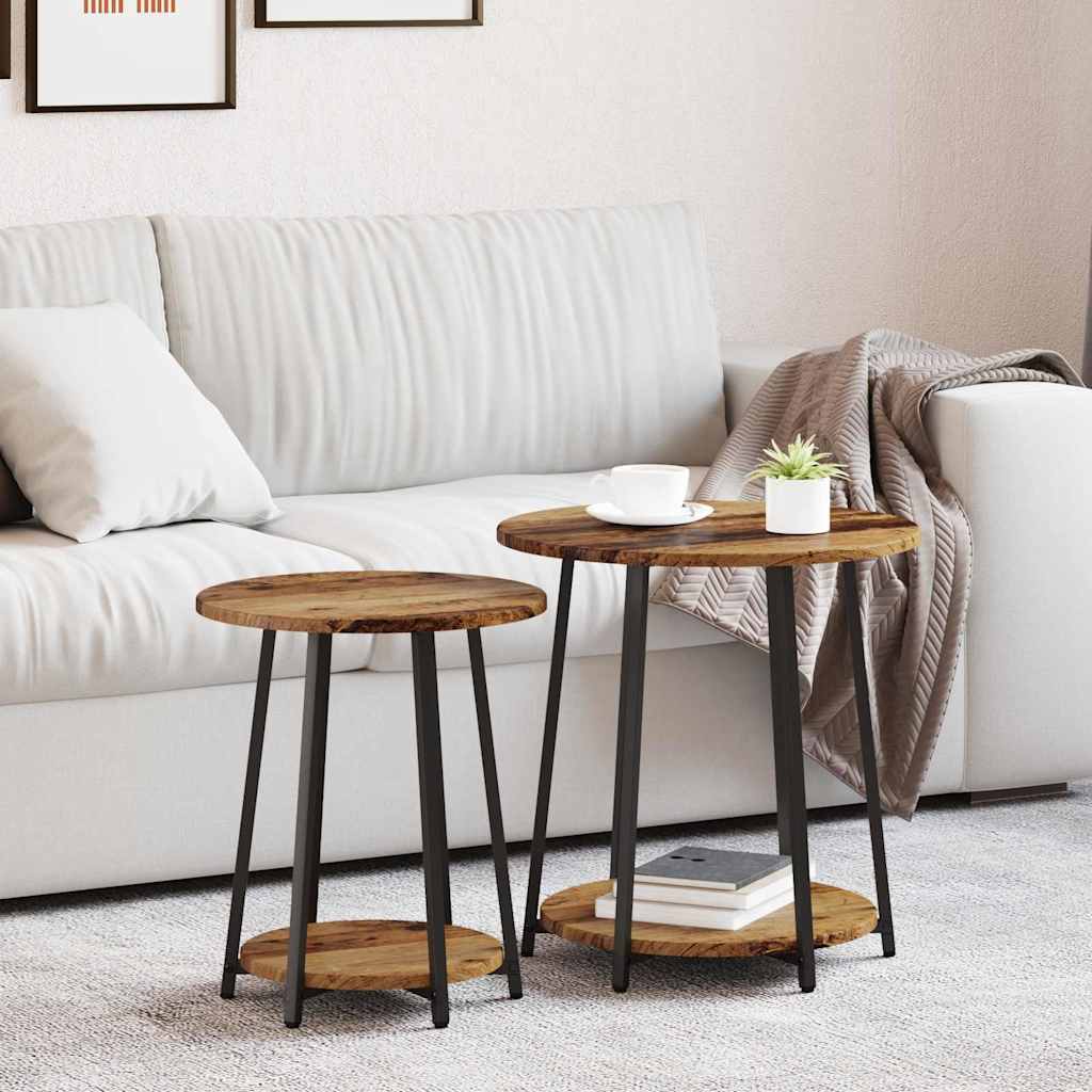 Beistelltisch-Set 2 pcs Altes Holz und Schwarz 50 x 50 x 51 cm