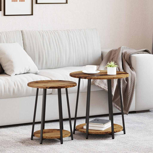 Beistelltisch-Set 2 pcs Altes Holz und Schwarz 50 x 50 x 51 cm