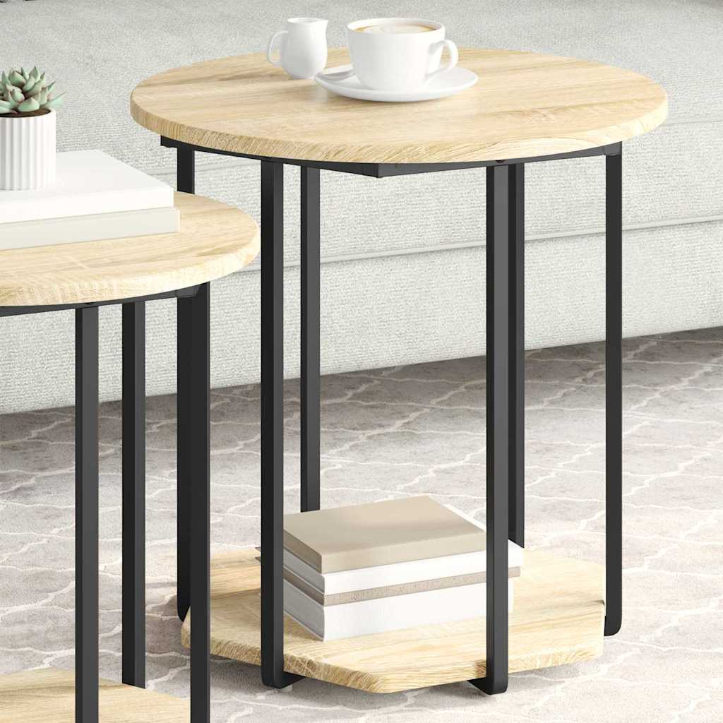 Beistelltisch-Set mit Regal 2 pcs Sonoma-Eiche und Schwarz
