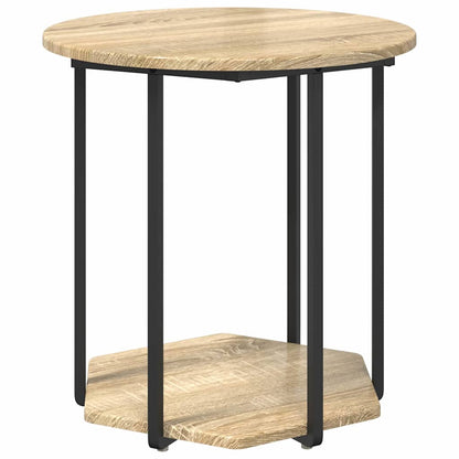 Beistelltisch-Set mit Regal 2 pcs Sonoma-Eiche und Schwarz