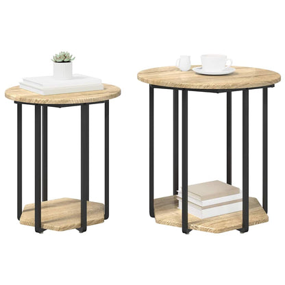 Beistelltisch-Set mit Regal 2 pcs Sonoma-Eiche und Schwarz