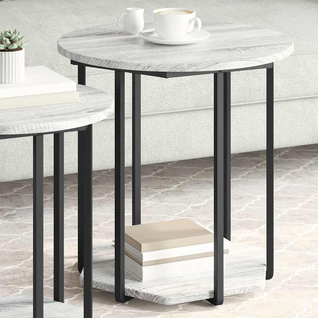 Beistelltisch-Set mit Regal 2 pcs Grau Sonoma und Schwarz