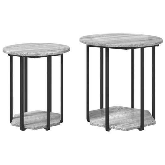 Beistelltisch-Set mit Regal 2 pcs Grau Sonoma und Schwarz