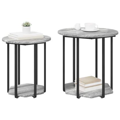 Beistelltisch-Set mit Regal 2 pcs Grau Sonoma und Schwarz