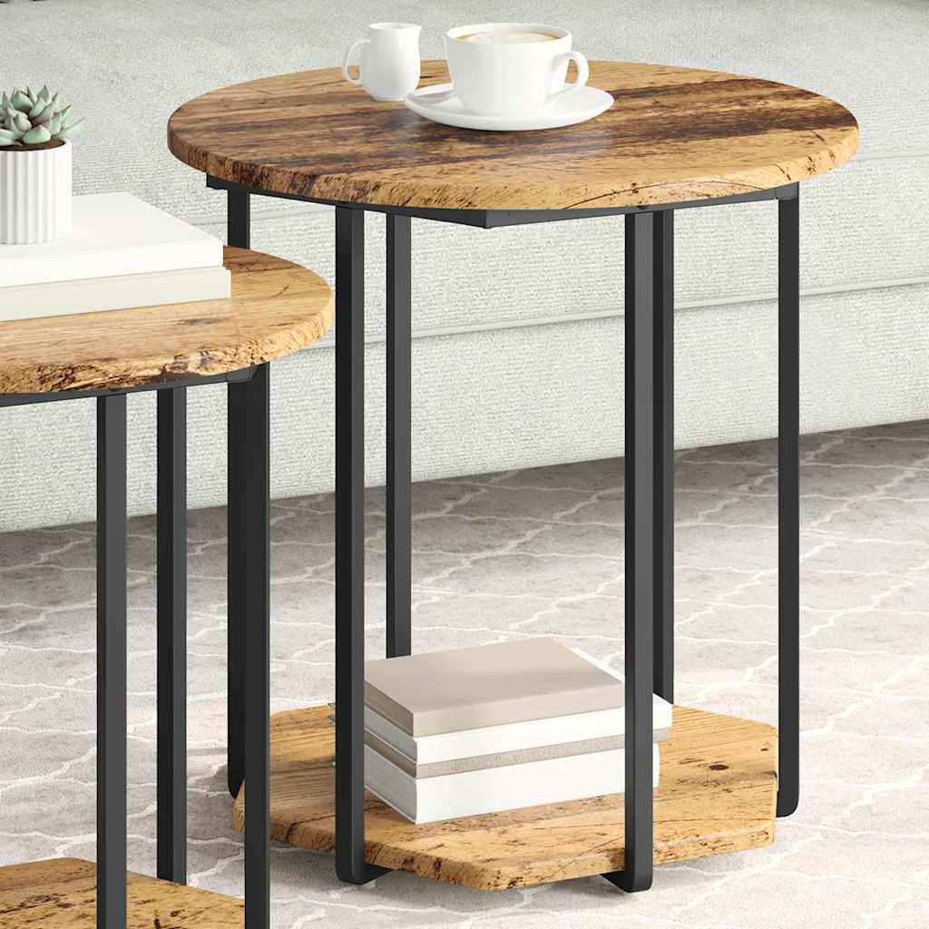 Beistelltisch-Set mit Regal 2 pcs Altes Holz und Schwarz