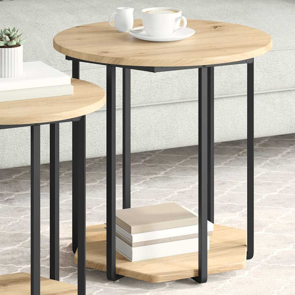 Beistelltisch-Set mit Regal 2 pcs Artisan Eiche und Schwarz