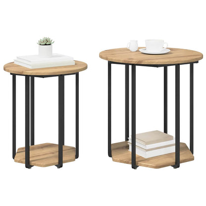 Beistelltisch-Set mit Regal 2 pcs Artisan Eiche und Schwarz