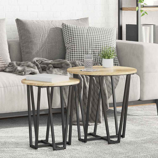 Beistelltisch-Set 2 pcs Sonoma-Eiche und Schwarz