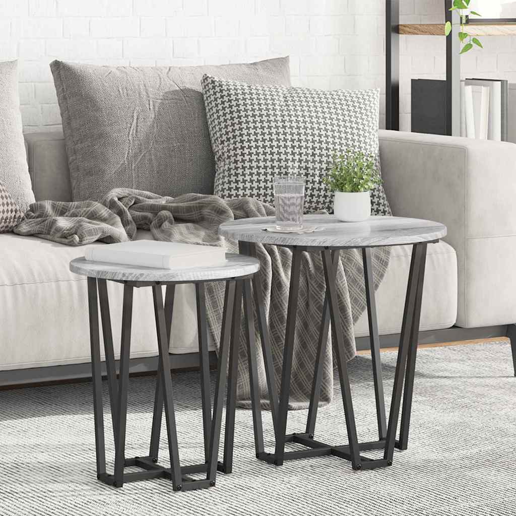 Beistelltisch-Set 2 pcs Grau Sonoma und Schwarz