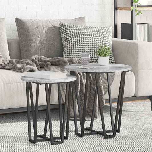 Beistelltisch-Set 2 pcs Grau Sonoma und Schwarz