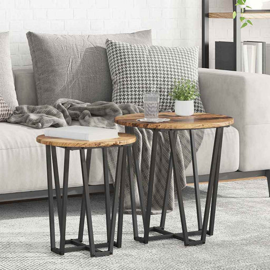 Beistelltisch-Set 2 pcs Altes Holz und Schwarz