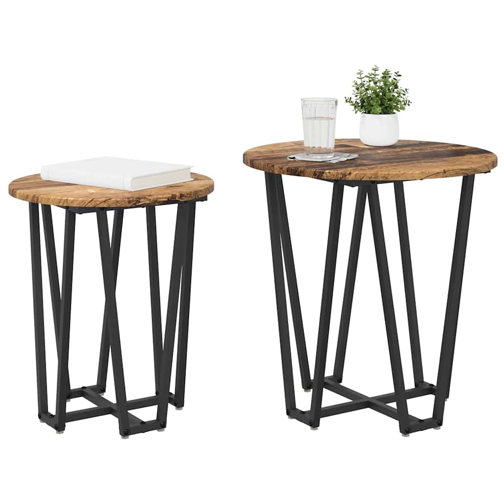 Beistelltisch-Set 2 pcs Altes Holz und Schwarz