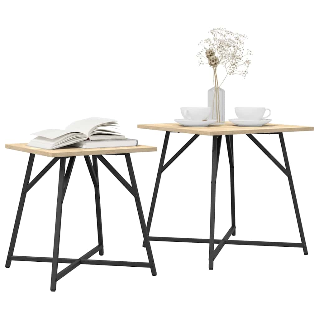 Beistelltisch-Set 2 pcs Sonoma-Eiche und Schwarz
