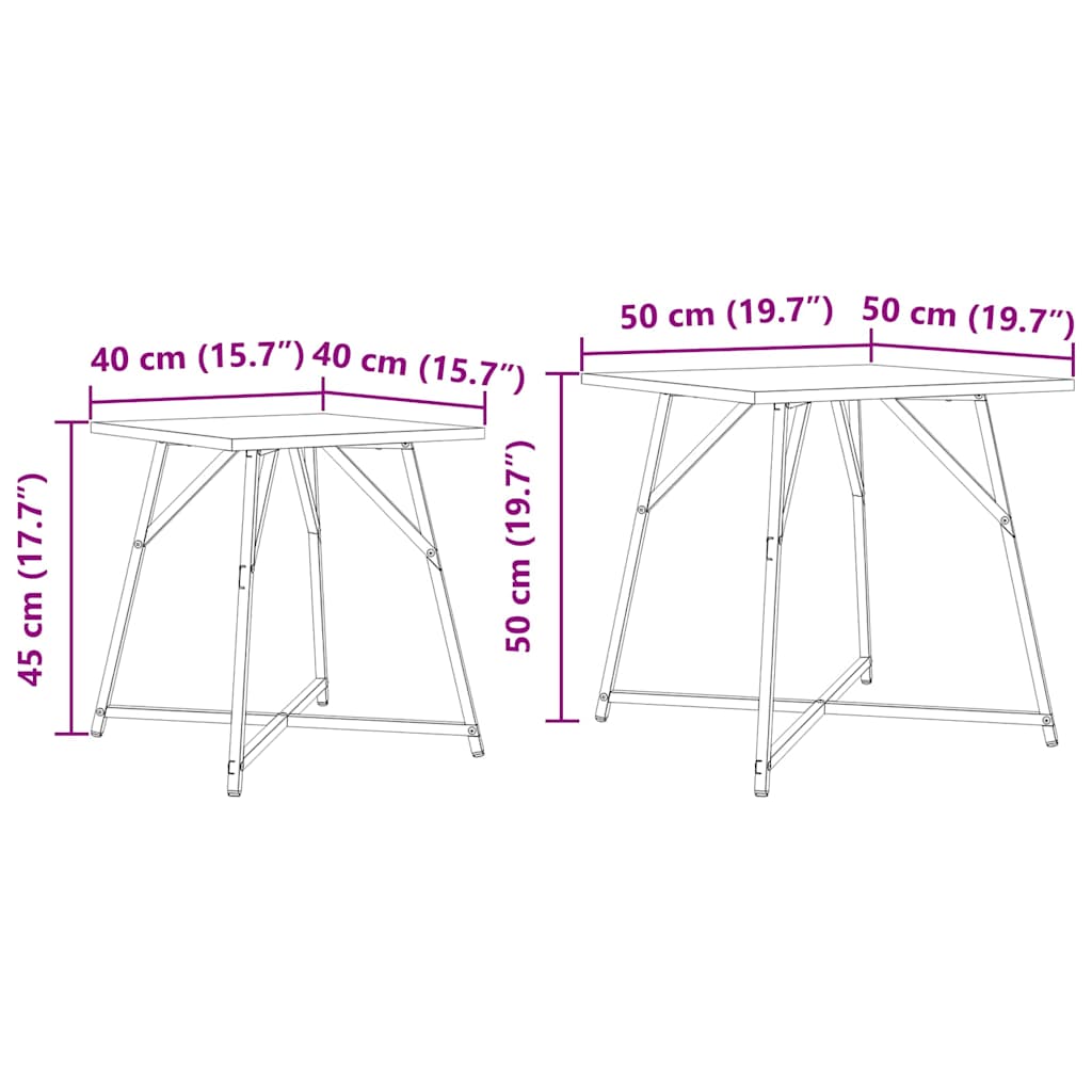 Beistelltisch-Set 2 pcs Grau Sonoma und Schwarz 50 x 50 x 50 cm
