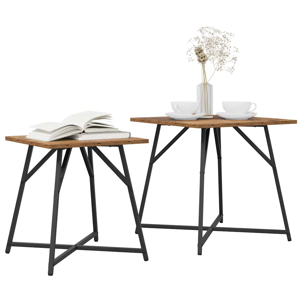 Beistelltisch-Set 2 pcs Altes Holz und Schwarz 50 x 50 x 50 cm