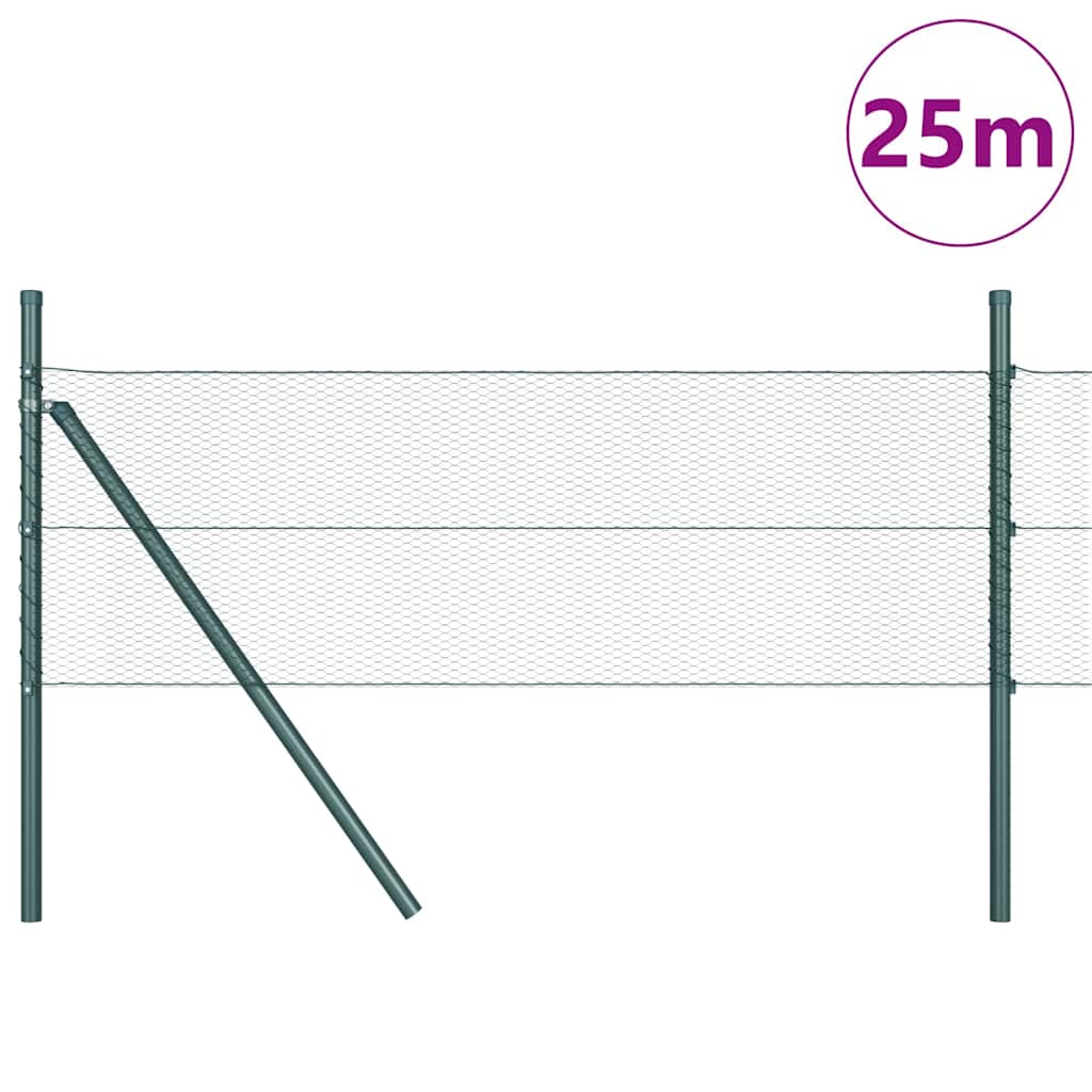 Zaun mit Pfosten Grün 0,5 x 25 m PVC-beschichteter Stahl