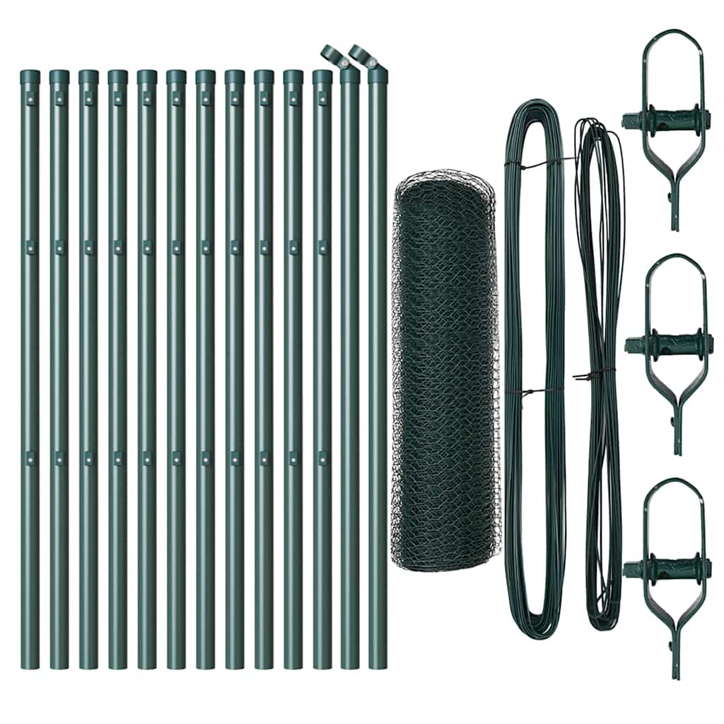 Zaun mit Pfosten Grün 0,5 x 25 m PVC-beschichteter Stahl