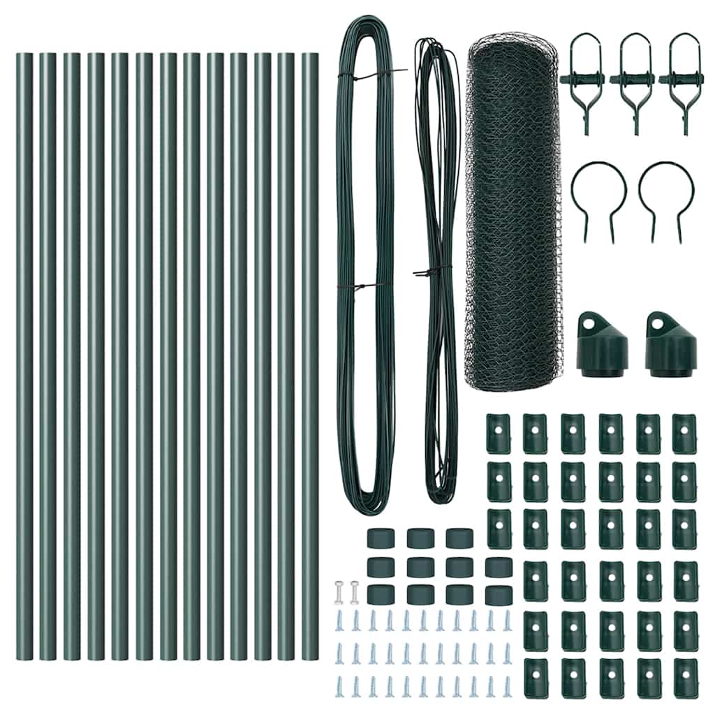 Zaun mit Pfosten Grün 0,5 x 25 m PVC-beschichteter Stahl