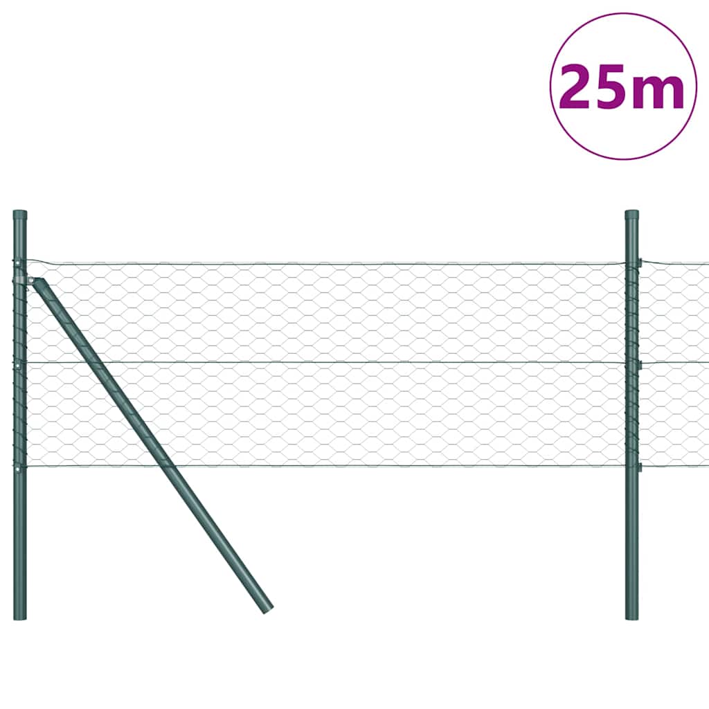 Zaun mit Pfosten Grün 0,5 x 25 m PVC-beschichteter Stahl