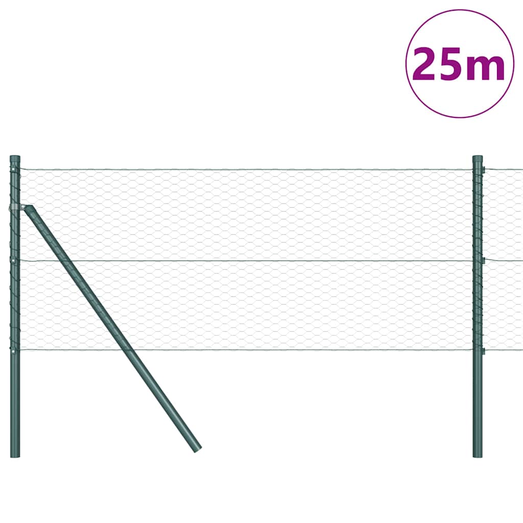 Zaun mit Pfosten Grün 0,6 x 25 m PVC-beschichteter Stahl