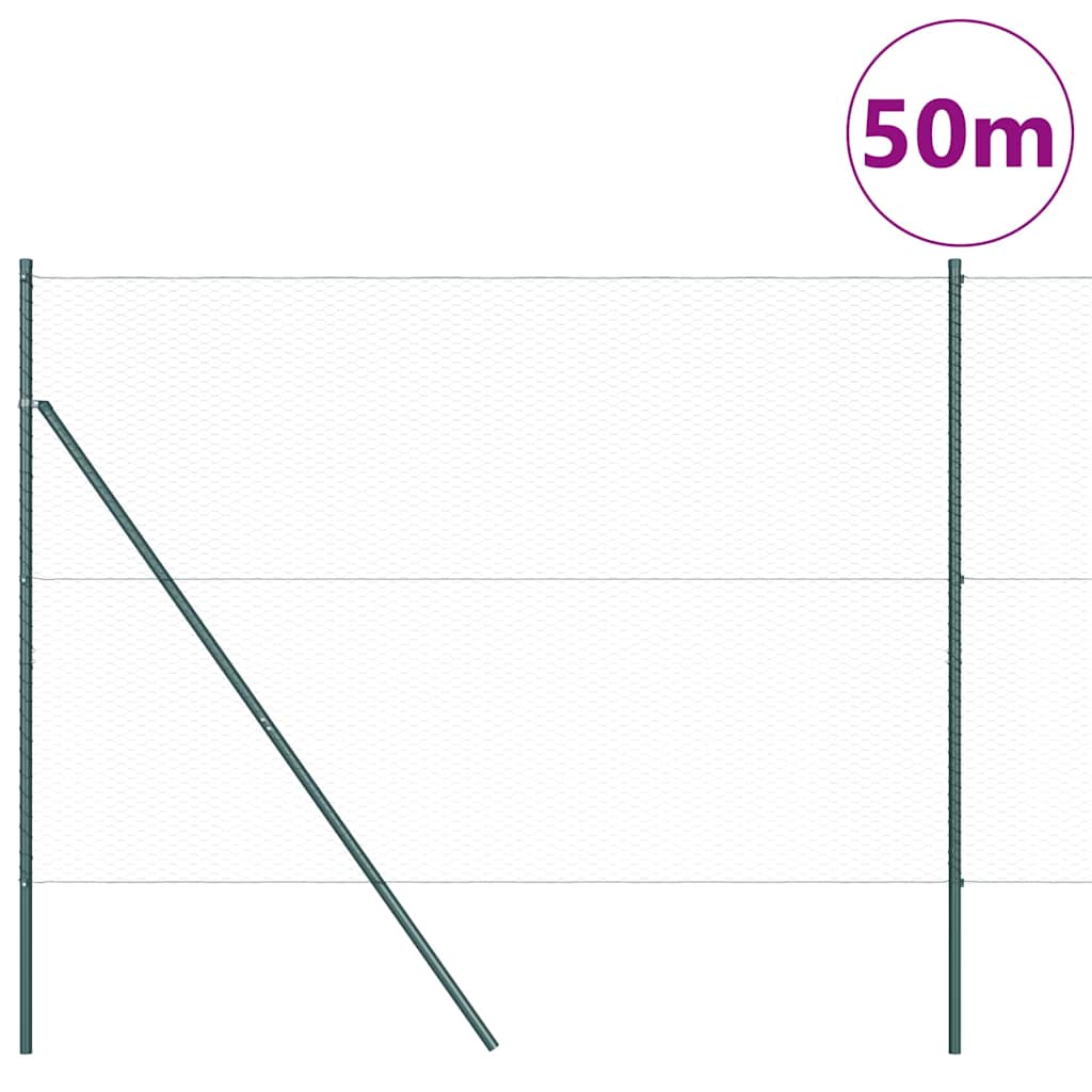 Zaun mit Pfosten Grün 1,5 x 50 m PVC-beschichteter Stahl