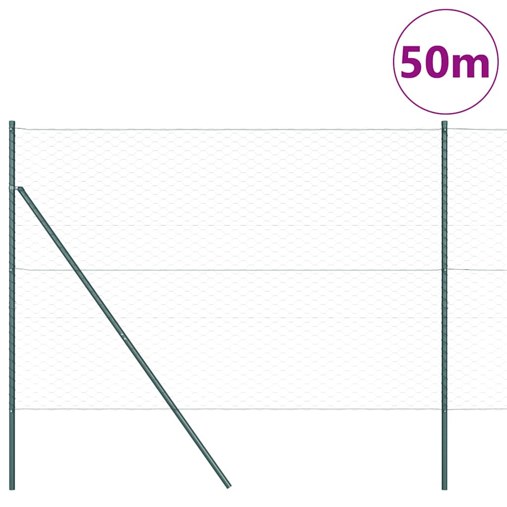Zaun mit Pfosten Grün 1,6 x 50 m PVC-beschichteter Stahl