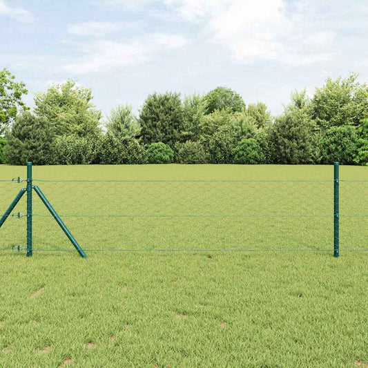 Zaun mit Pfosten Grün 0,5 x 100 m PVC-beschichteter Stahl
