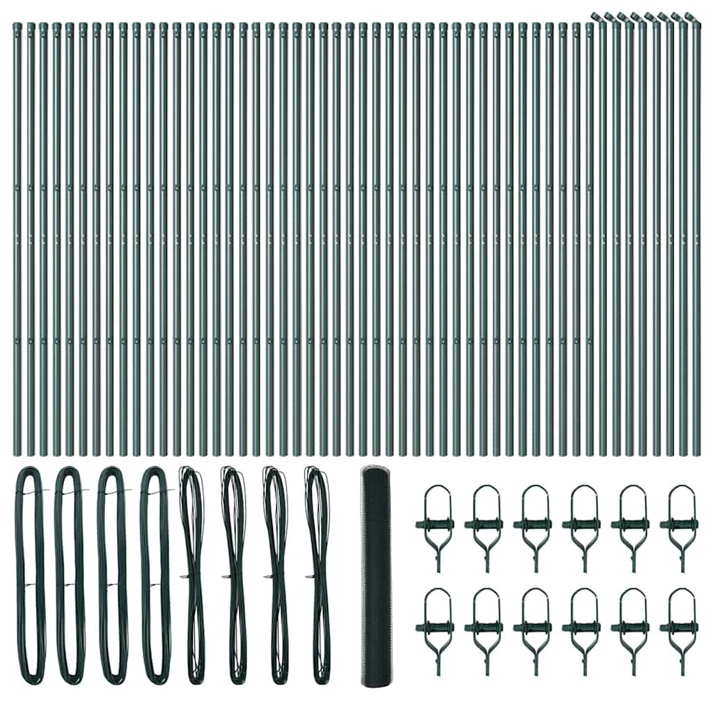 Zaun mit Pfosten Grün 1 x 100 m PVC-beschichteter Stahl