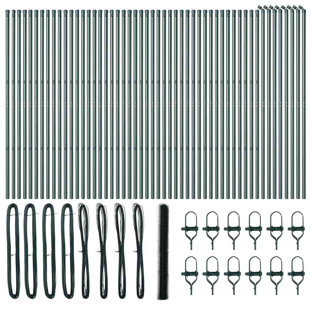 Zaun mit Pfosten Grün 1,6 x 100 m PVC-beschichteter Stahl