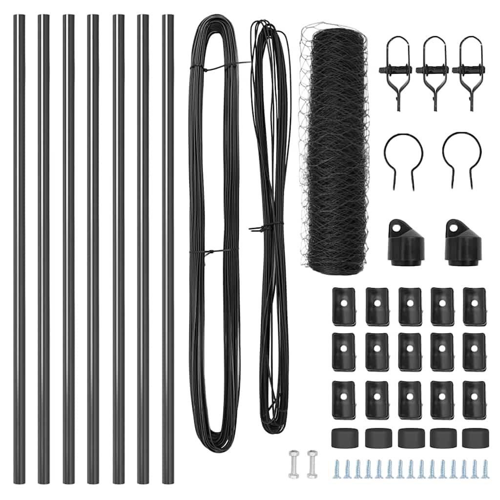 Zaun mit Pfosten Grau 0,4 x 10 m PVC-beschichteter Stahl