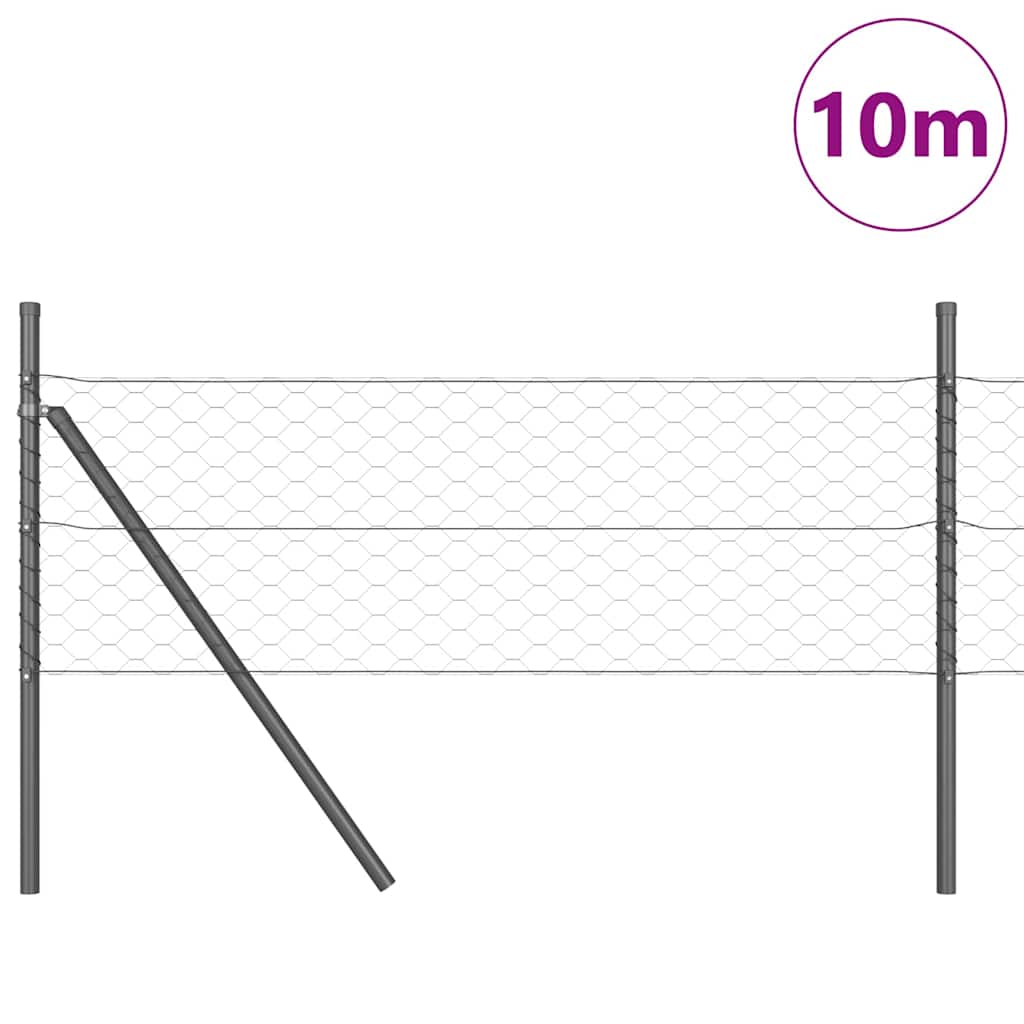 Zaun mit Pfosten Grau 0,5 x 10 m PVC-beschichteter Stahl