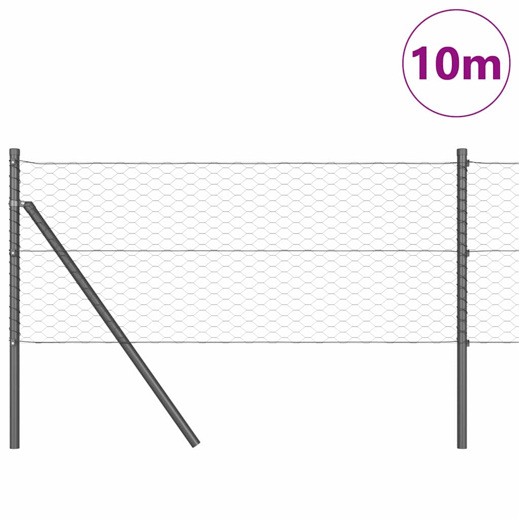 Zaun mit Pfosten Grau 0,6 x 10 m PVC-beschichteter Stahl