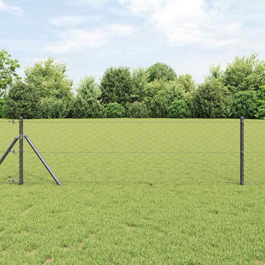 Zaun mit Pfosten Grau 0,6 x 10 m PVC-beschichteter Stahl