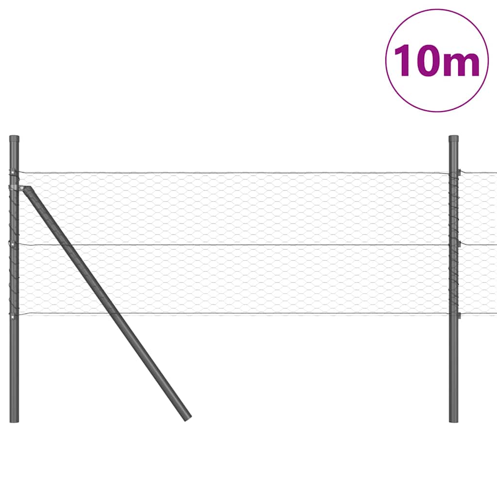 Zaun mit Pfosten Grau 0,8 x 10 m PVC-beschichteter Stahl