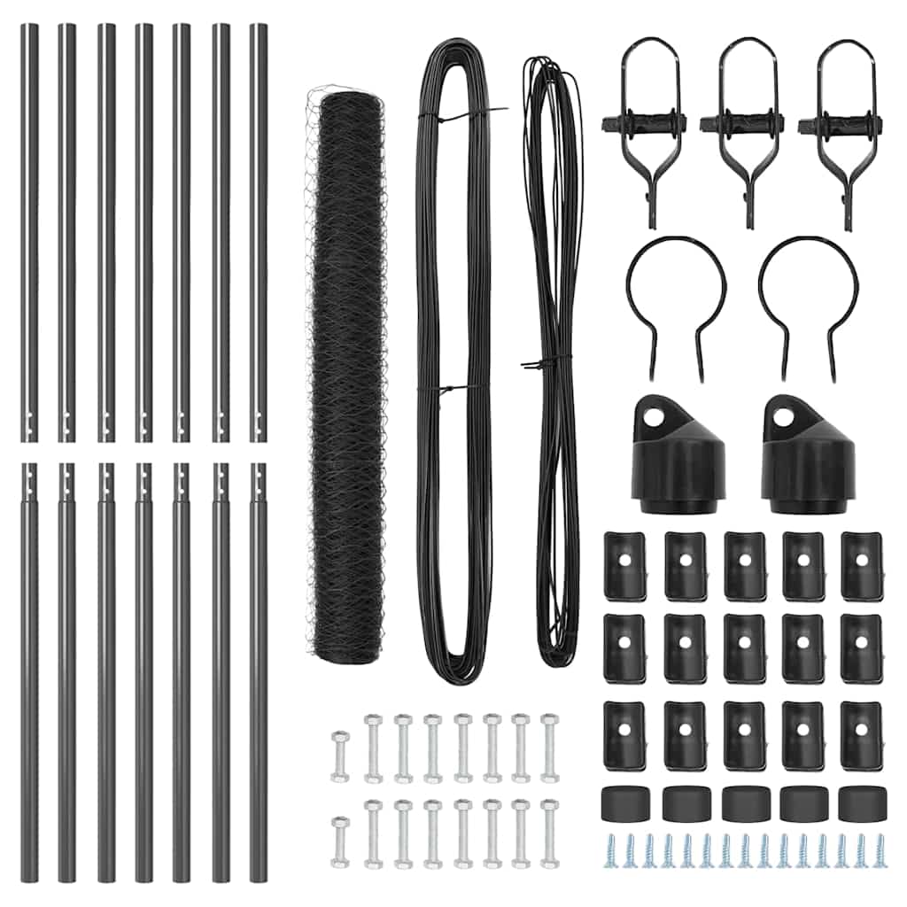 Zaun mit Pfosten Grau 1 x 10 m PVC-beschichteter Stahl