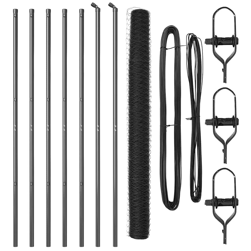Zaun mit Pfosten Grau 1,6 x 10 m PVC-beschichteter Stahl