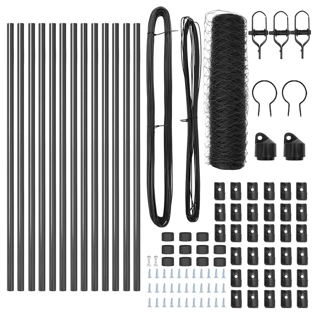 Zaun mit Pfosten Grau 0,4 x 25 m PVC-beschichteter Stahl