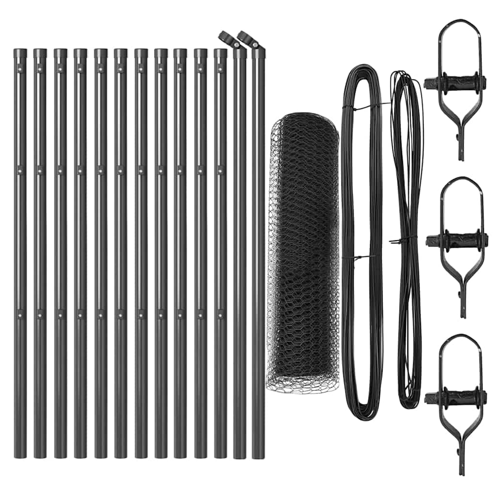 Zaun mit Pfosten Grau 0,6 x 25 m PVC-beschichteter Stahl
