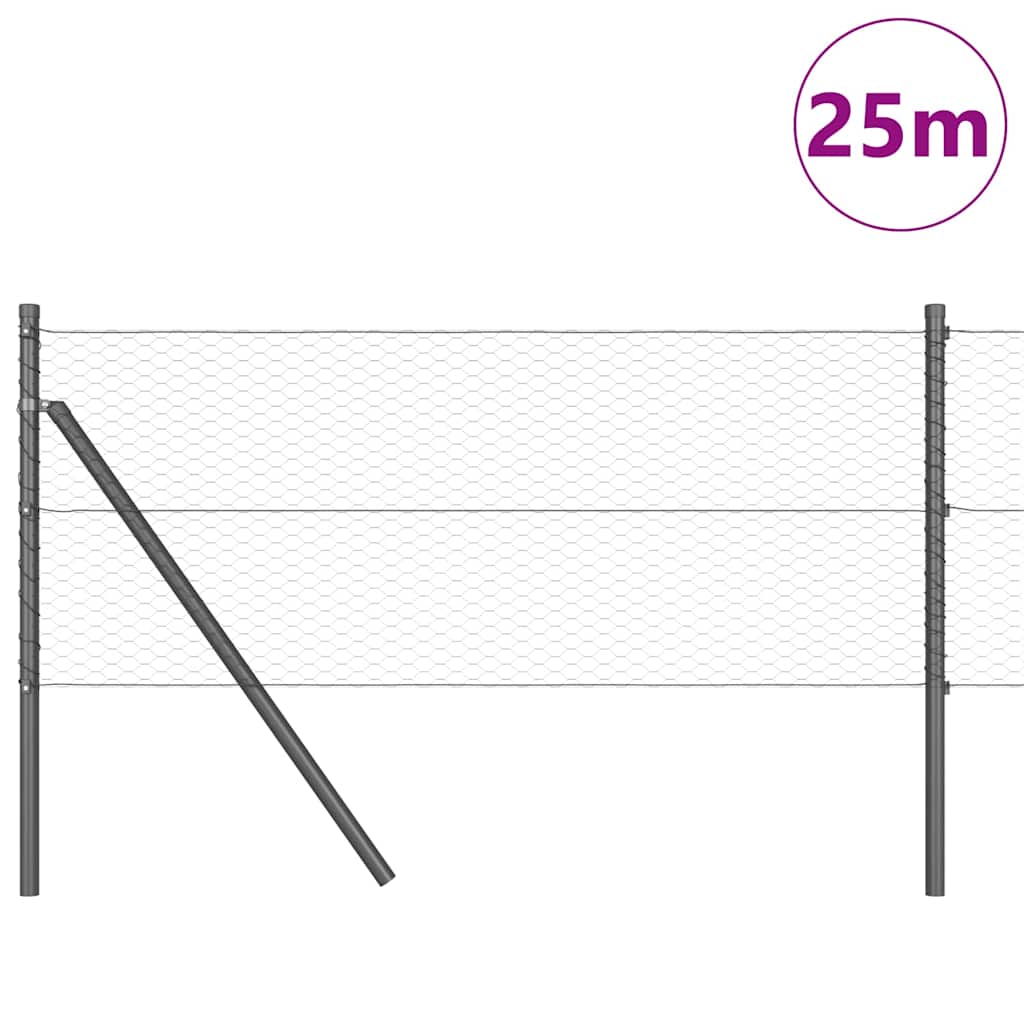 Zaun mit Pfosten Grau 0,6 x 25 m PVC-beschichteter Stahl
