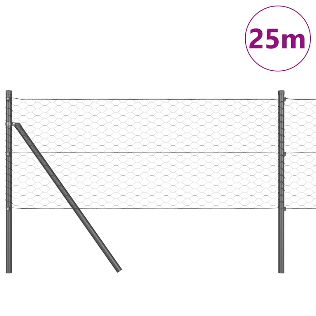 Zaun mit Pfosten Grau 0,6 x 25 m PVC-beschichteter Stahl